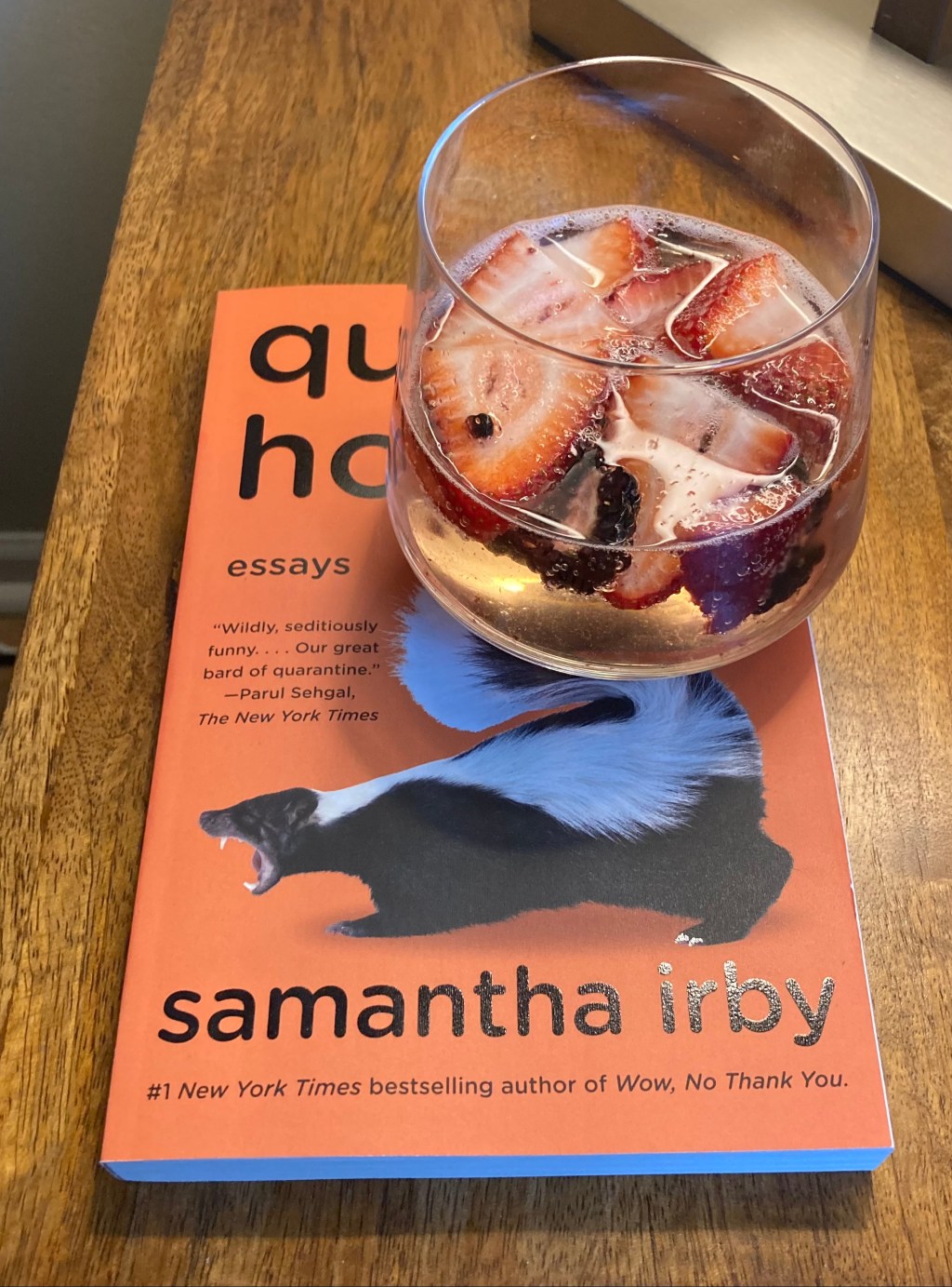 Quietly Hostile by Samantha Irby and a cocktail